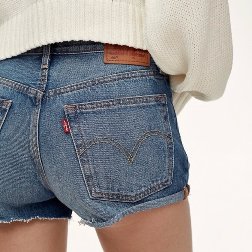 Levi's 501 Blue Cutoffs Whiskers Button fly Shorts Festival 100% Cotton Sz- 25